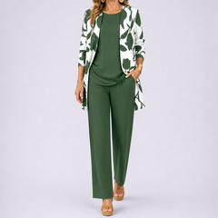 Brenda™ – Women's 3 Piece Set with Floral Cardigan, Scoop Top and Wide Leg Trousers