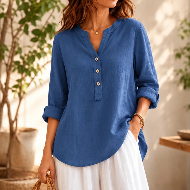 Amberlys – Airy Linen Blouse with V-Neck and Buttons