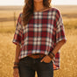 Wrenfield – Plaid Round Neck Blouse with Cuffed Sleeves
