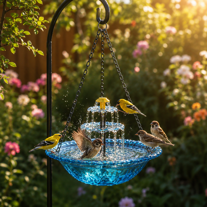 Avelora™ – Solar Hanging Bird Bath Fountain with Two-Tier Cascade