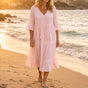 Soleia – Flowy Tiered V-Neck Midi Dress with Tassel Tie, Soft Feel, Half Sleeve