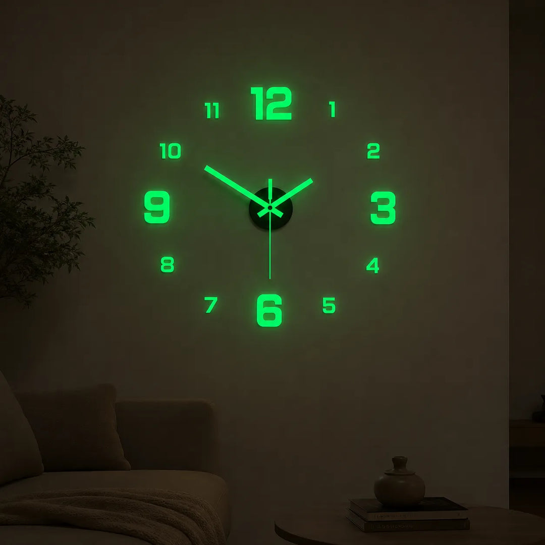 Halovana – Glow-in-the-Dark DIY Wall Clock, Frameless 3D Modern Home Decor