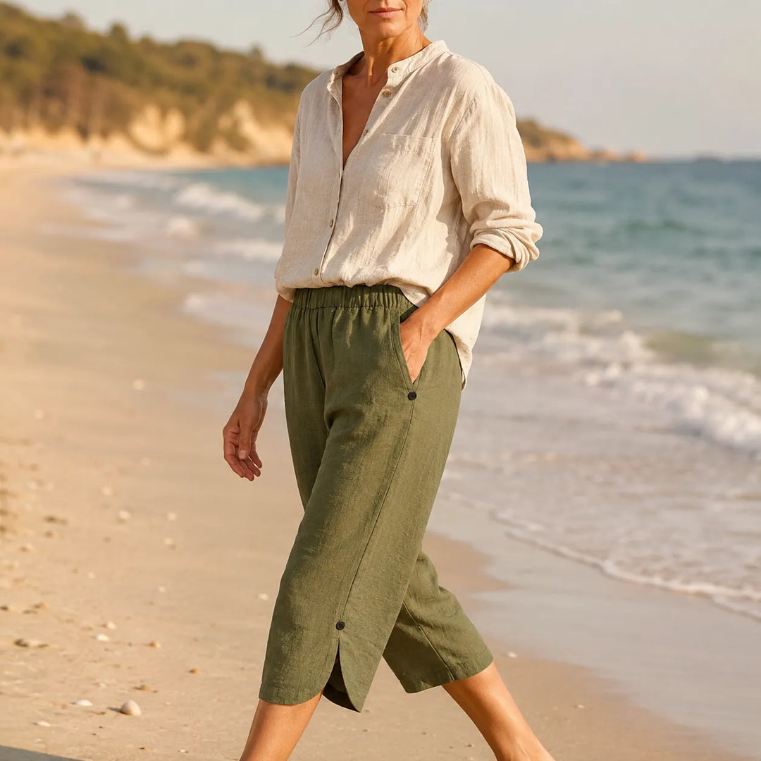 Brisana – Lightweight Linen-Look Capri Pants for Women  Soft Elastic Waist
