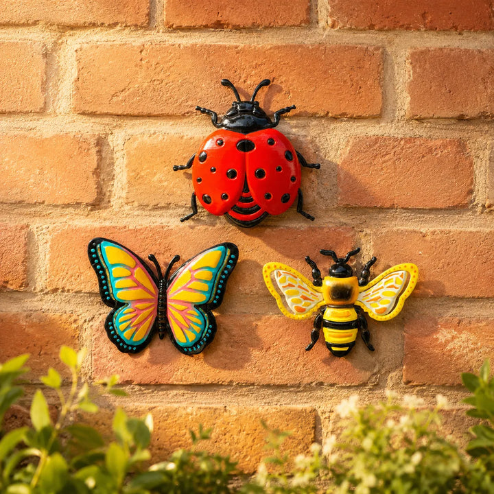 Bloomly – 3D Metal Bee Butterfly and Ladybug Garden Wall Decor Set, Hand