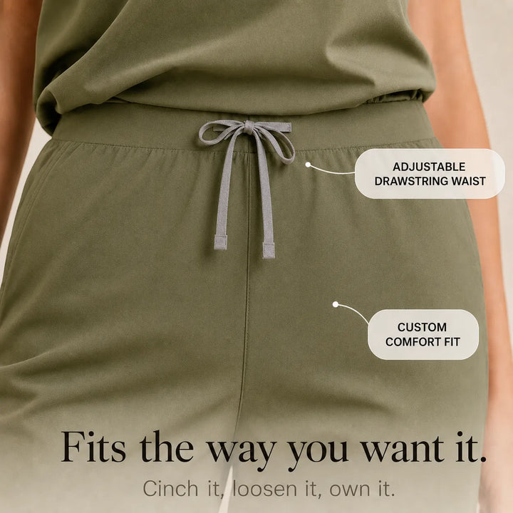 Corelle – V-Neck Jogger Scrub Set with Drawstring Waist and Pockets