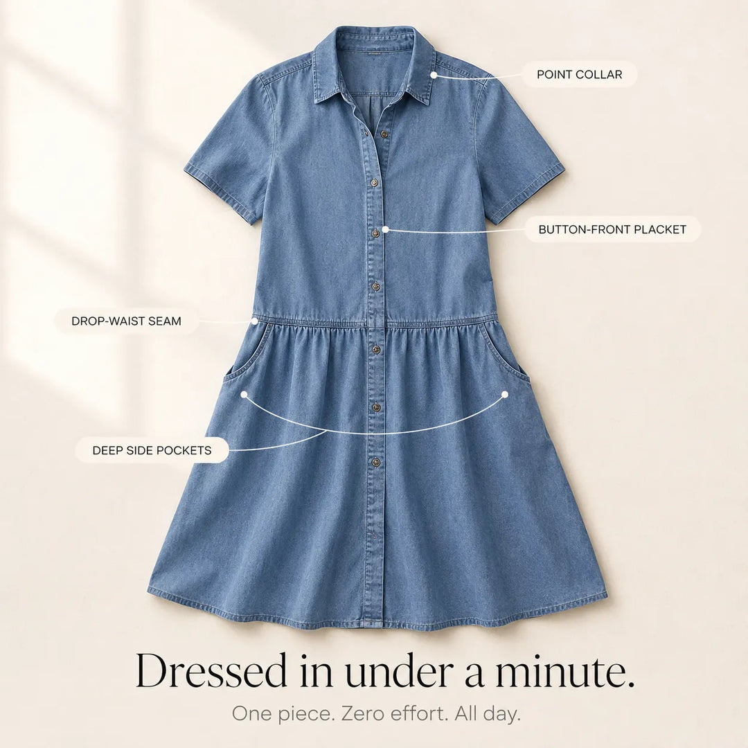 Everly – Shirt Dress with Pockets A-Line Midi Button Front