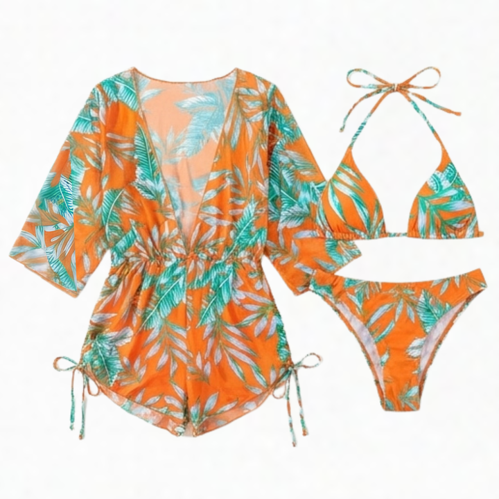 Lunavera – Women's Tropical 3-Piece Swim Set with Kimono