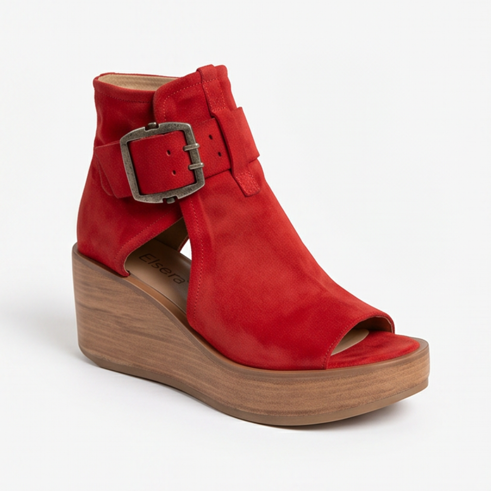 Elsera – Peep-Toe Platform Wedges with Buckle Detail