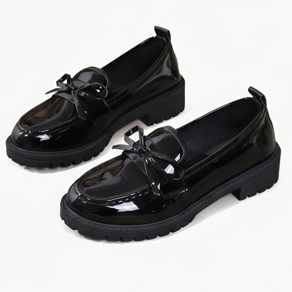 Bowella – Glossy Bow Loafers with Cushioned Platform