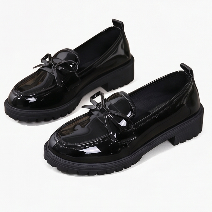Bowella – Glossy Bow Loafers with Cushioned Platform