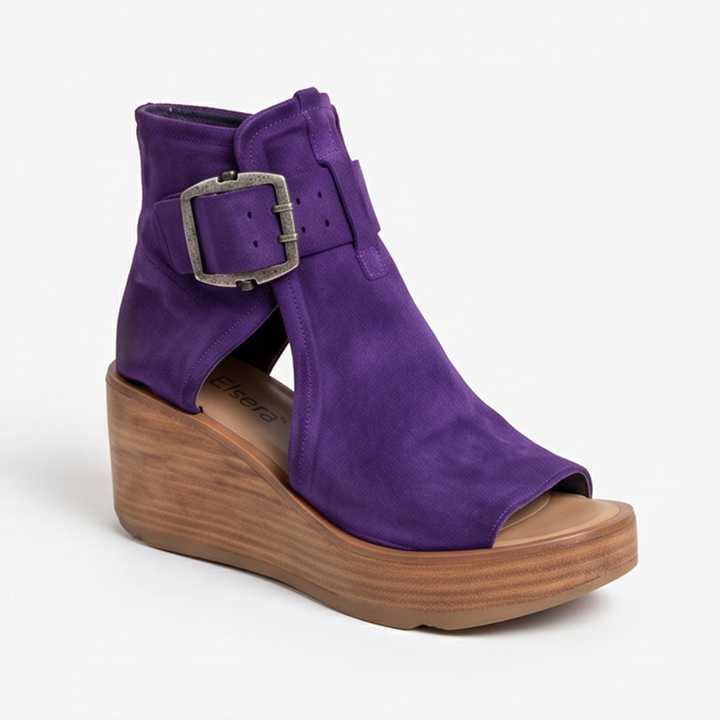 Elsera – Peep-Toe Platform Wedges with Buckle Detail