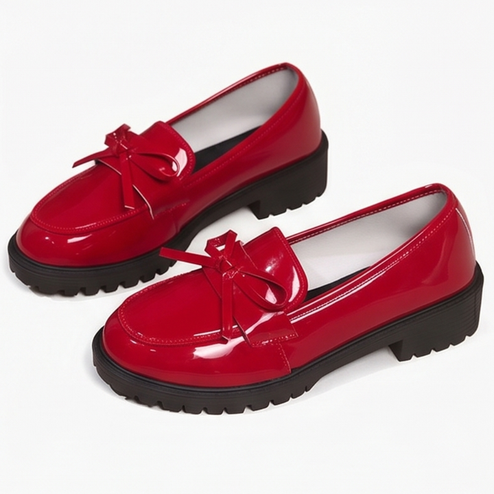 Bowella – Glossy Bow Loafers with Cushioned Platform
