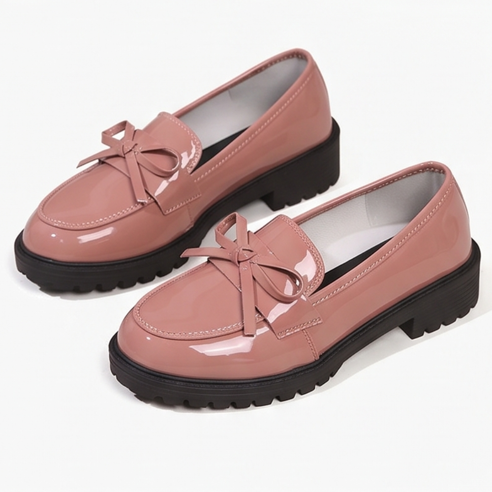 Bowella – Glossy Bow Loafers with Cushioned Platform