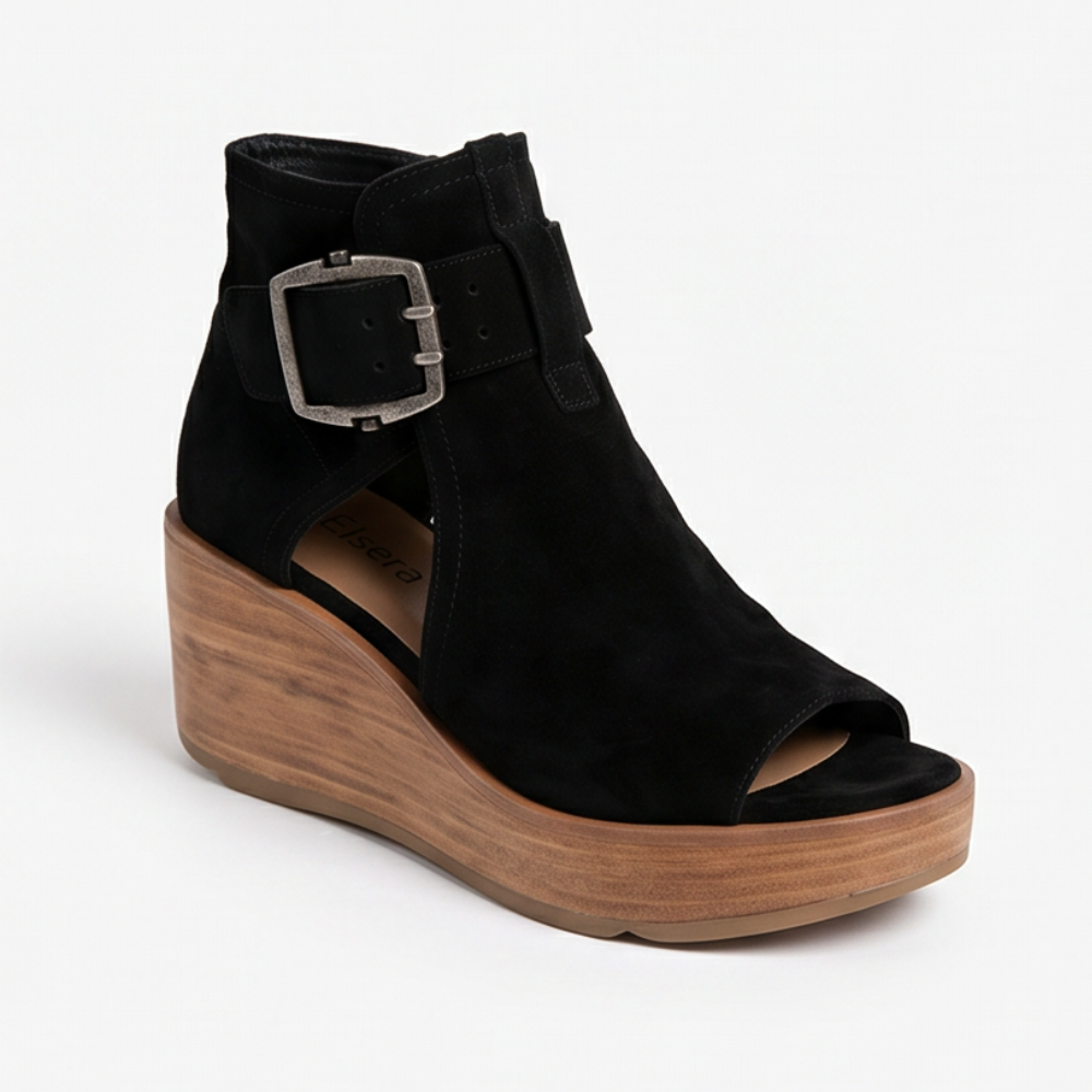 Elsera – Peep-Toe Platform Wedges with Buckle Detail