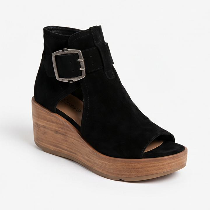 Elsera – Peep-Toe Platform Wedges with Buckle Detail