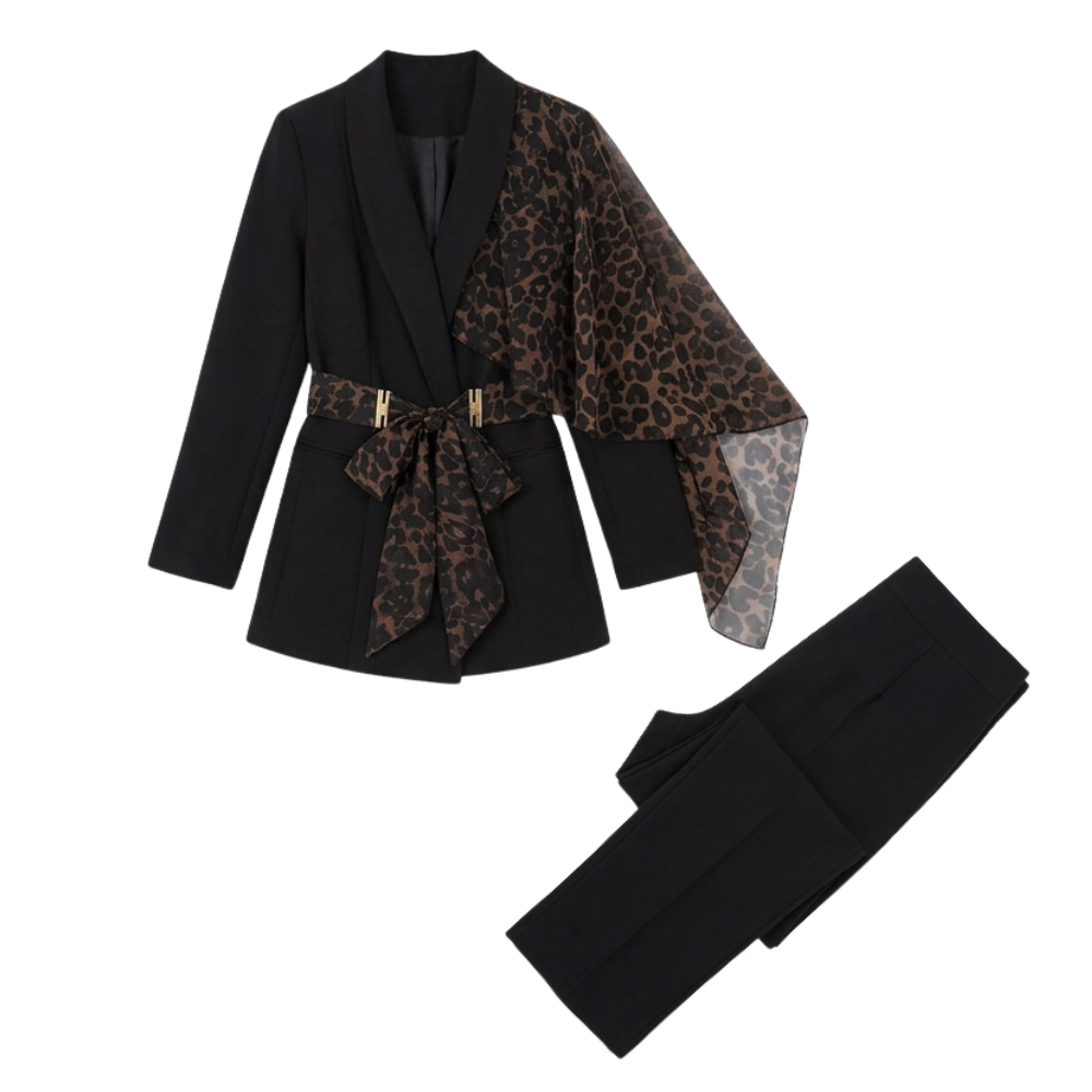 Selvana – Leopard accent blazer and pants set