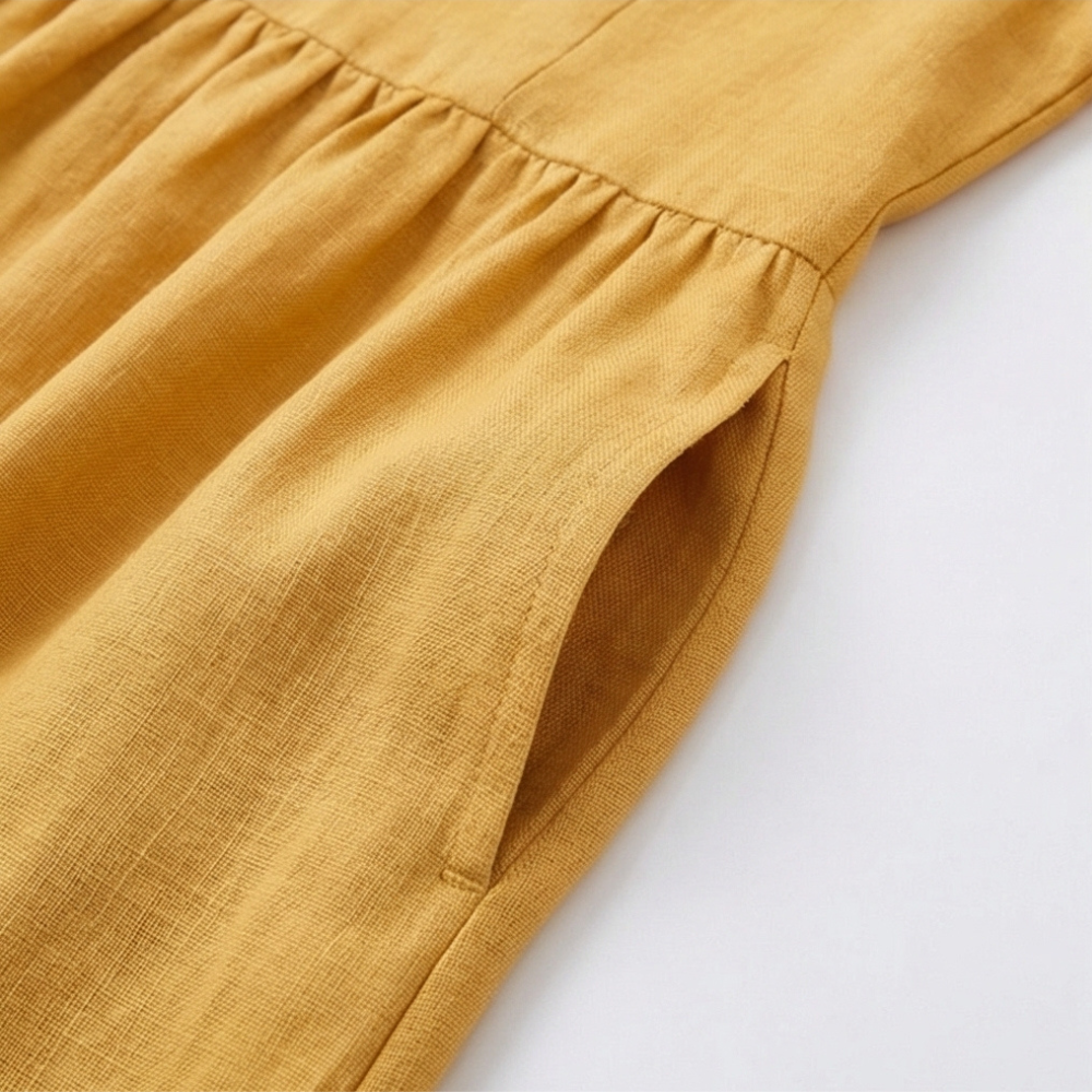 Solenne – Relaxed V-Neck Midi Dress with Pockets