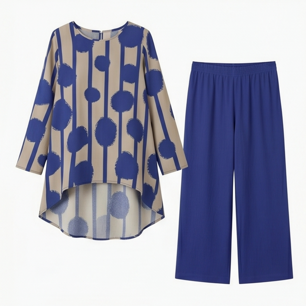 Vivelyn – Women's Bold Print High-Low Tunic & Wide-Leg Pants Set