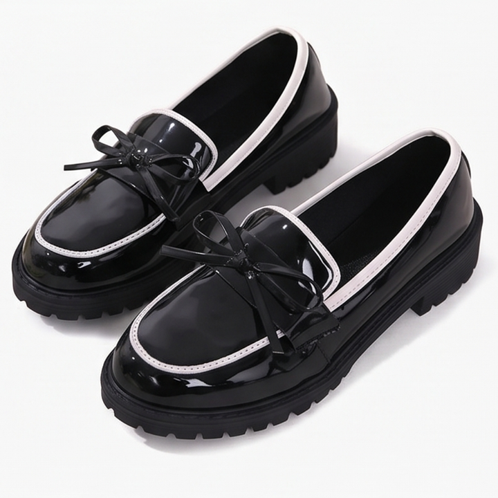 Bowella – Glossy Bow Loafers with Cushioned Platform