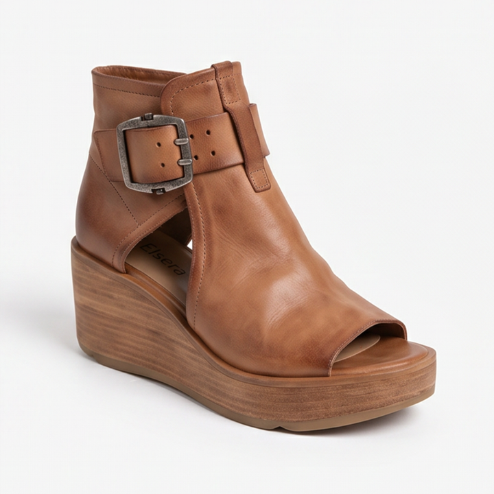 Elsera – Peep-Toe Platform Wedges with Buckle Detail