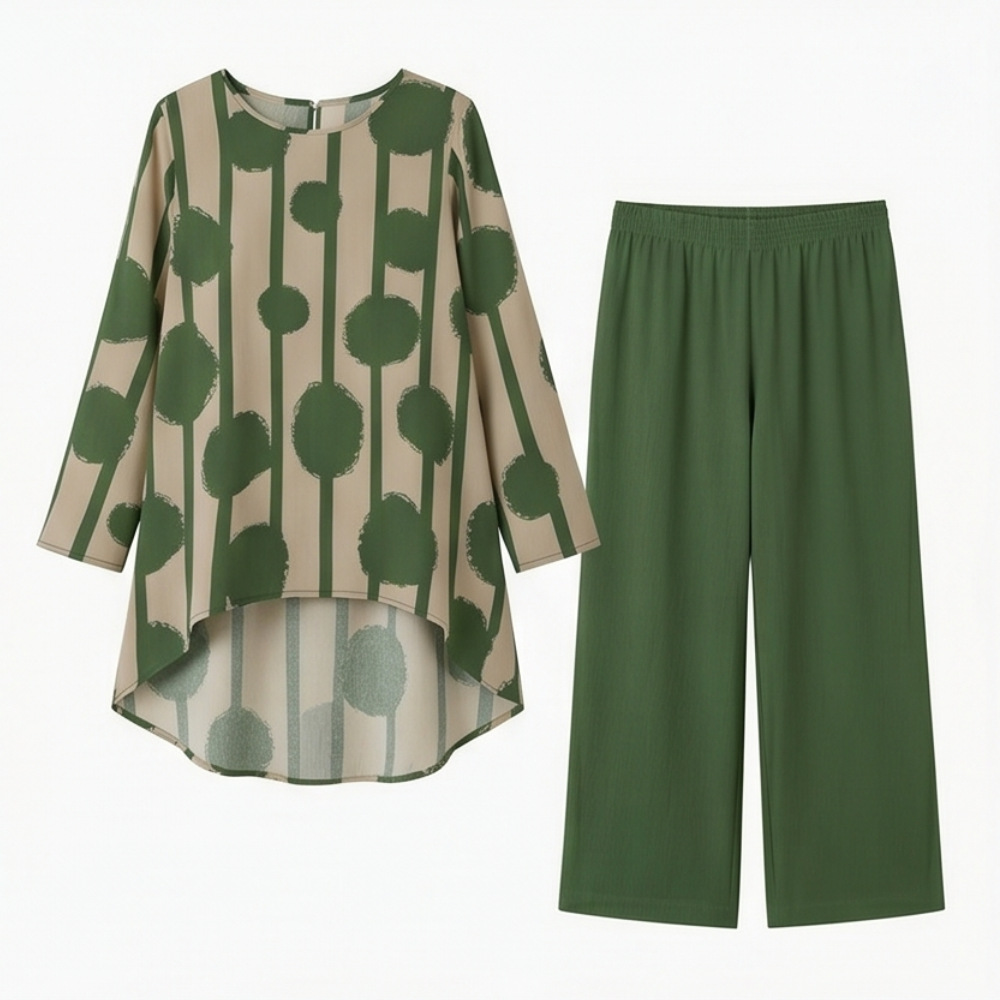 Vivelyn – Women's Bold Print High-Low Tunic & Wide-Leg Pants Set