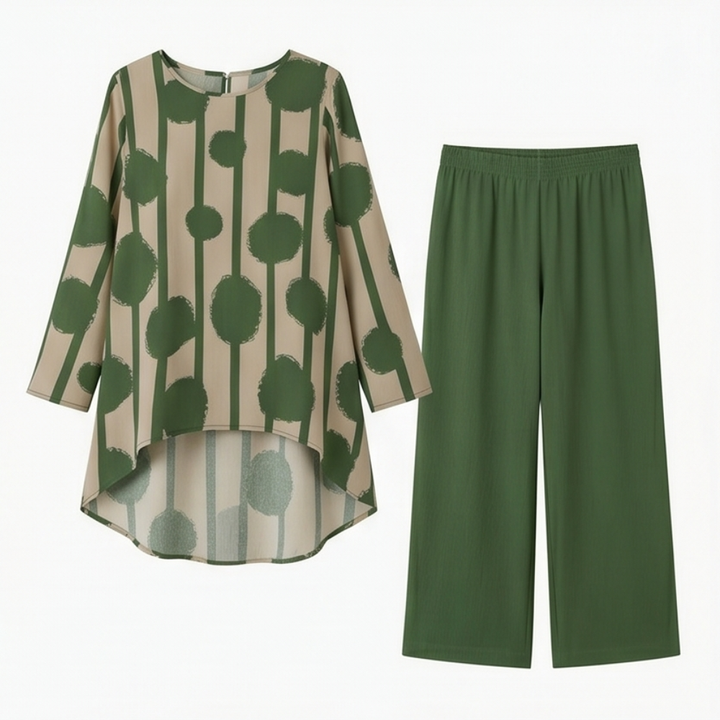 Vivelyn – Women's Bold Print High-Low Tunic & Wide-Leg Pants Set