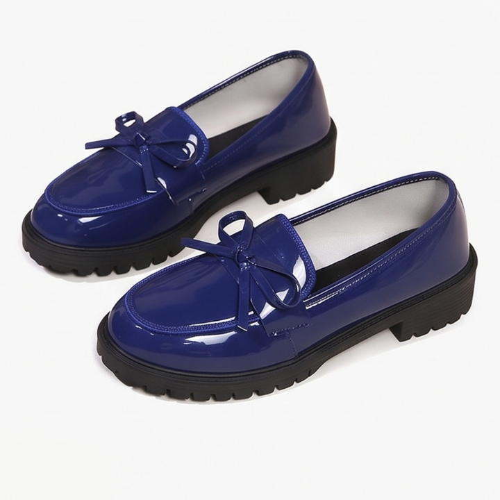 Bowella – Glossy Bow Loafers with Cushioned Platform