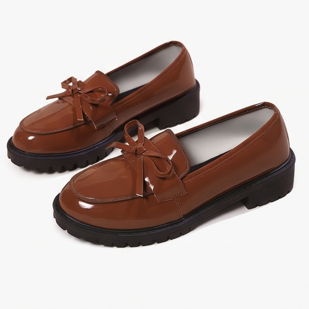 Bowella – Glossy Bow Loafers with Cushioned Platform