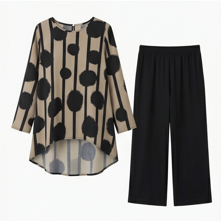 Vivelyn – Women's Bold Print High-Low Tunic & Wide-Leg Pants Set