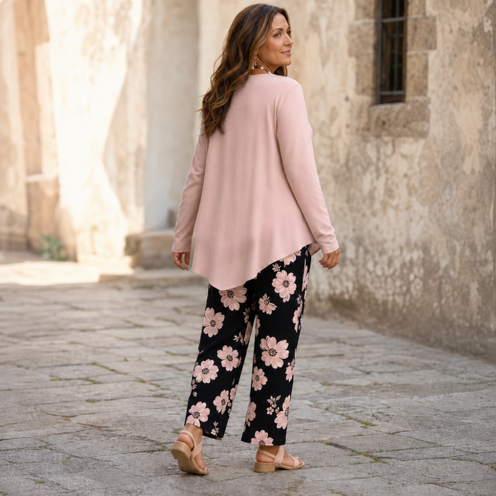 Wearbella – Double-Layer Flowy Top And Floral Wide-Leg Set