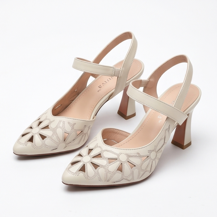 Floriva – Floral Cut-Out Pointed-Toe Slingback Heels