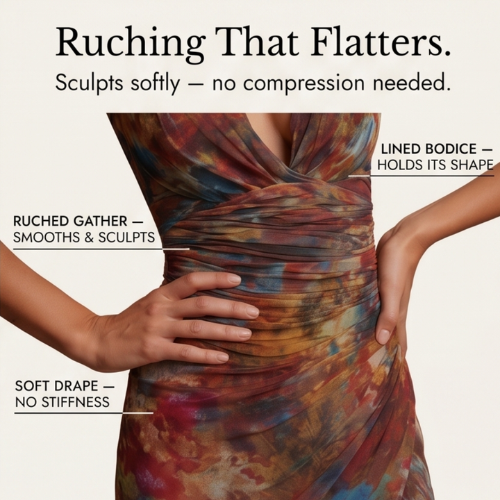 Elowen – Women's Watercolor Ruched Midi Dress