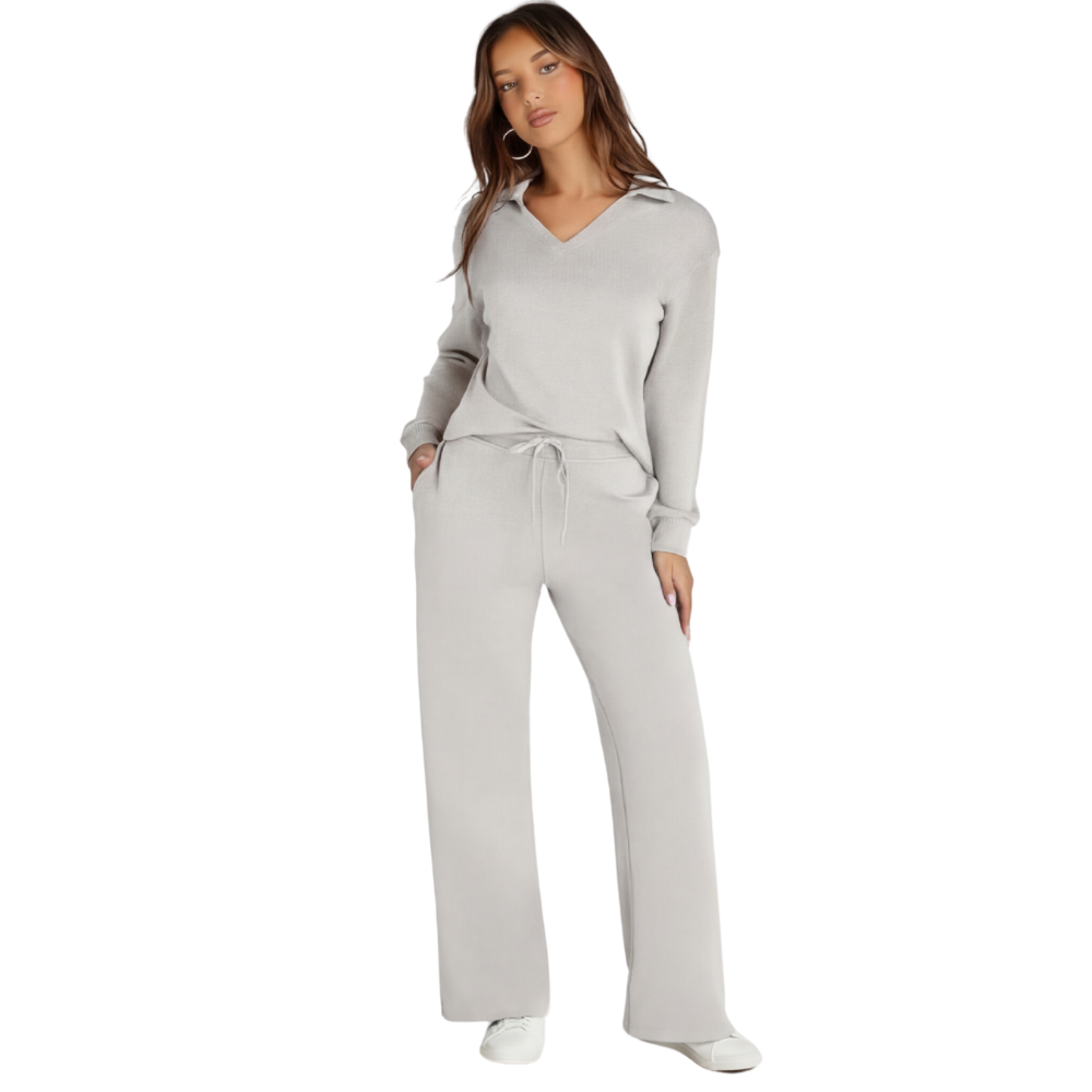 Velaire – V Neck Blouse and Wide Leg Pants Set
