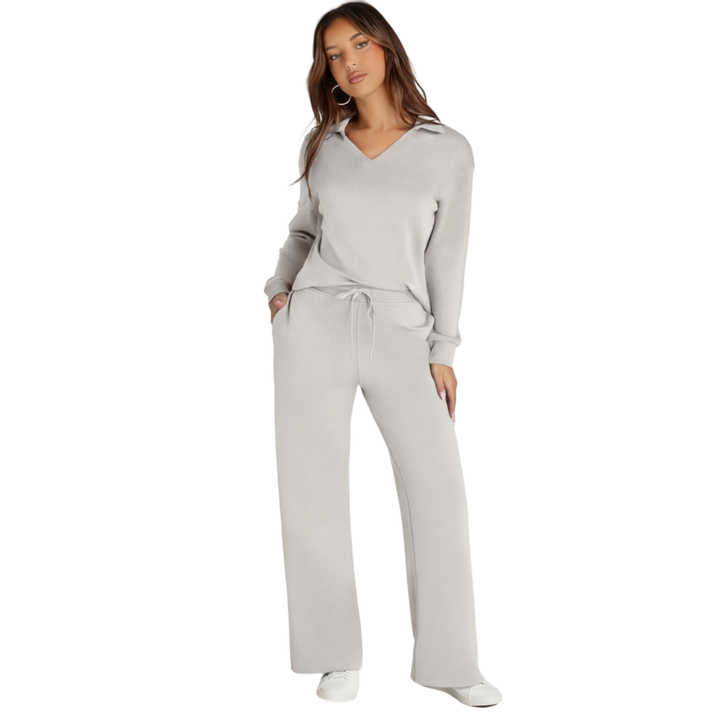Velaire – V Neck Blouse and Wide Leg Pants Set