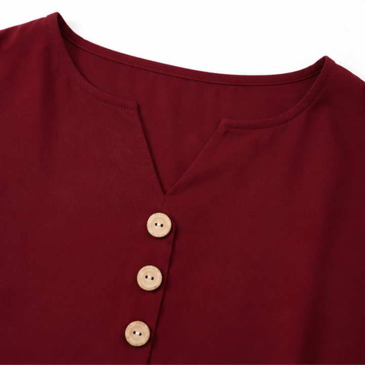 Vivelyn – Contrast Trim Button-Front V-Neck Top