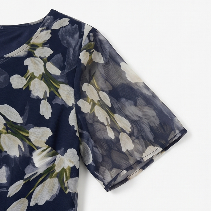 Florenza – Women's Elegant Navy Floral Midi Dress