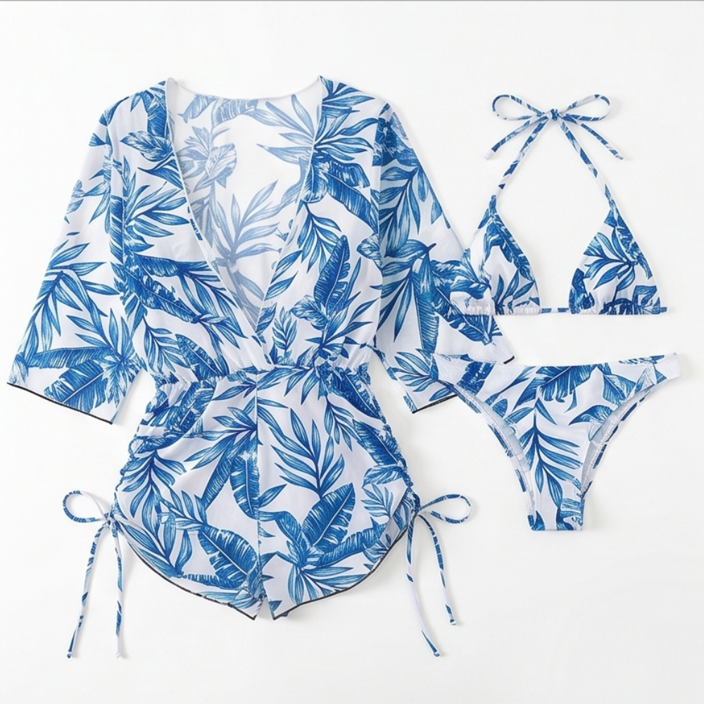 Lunavera – Women's Tropical 3-Piece Swim Set with Kimono