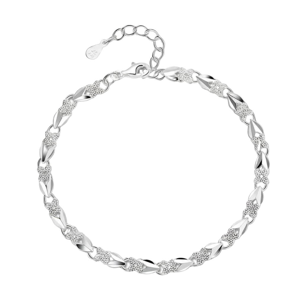 Clovara - Textured Silver Clover Chain Bracelet