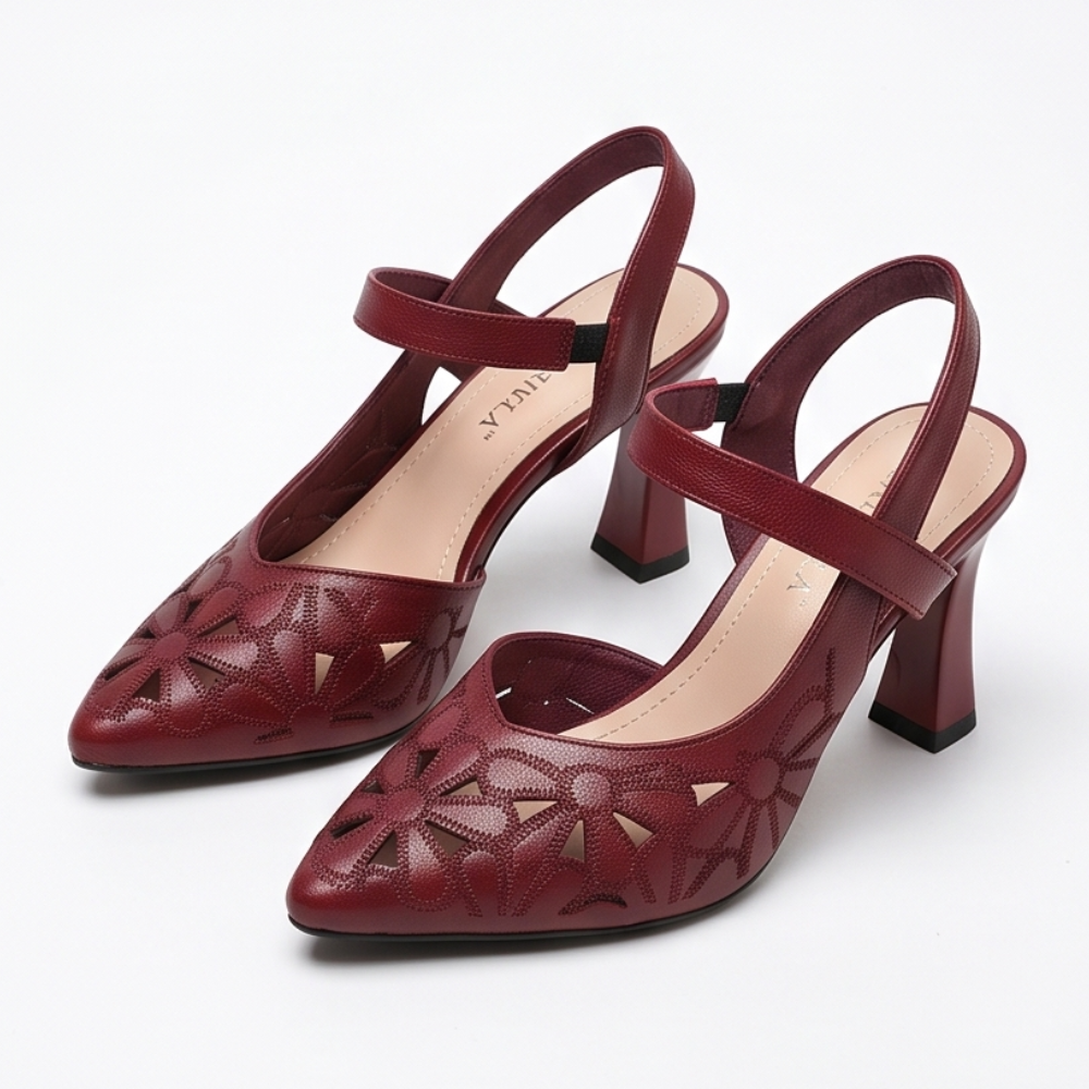 Floriva – Floral Cut-Out Pointed-Toe Slingback Heels