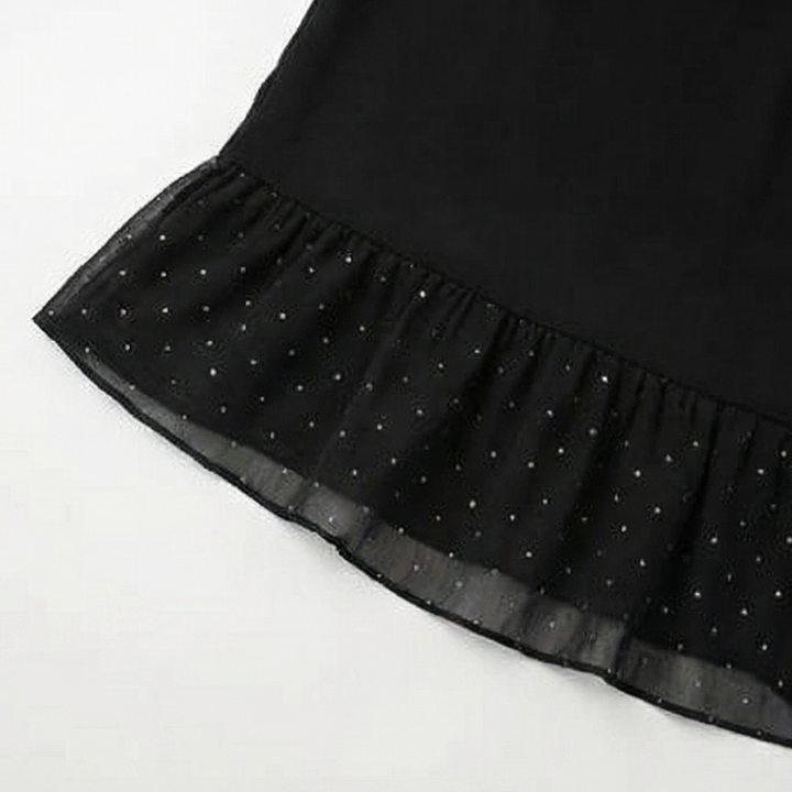 Lumiveil – Rhinestone Mesh Sleeve Dress with Ruffle Hem