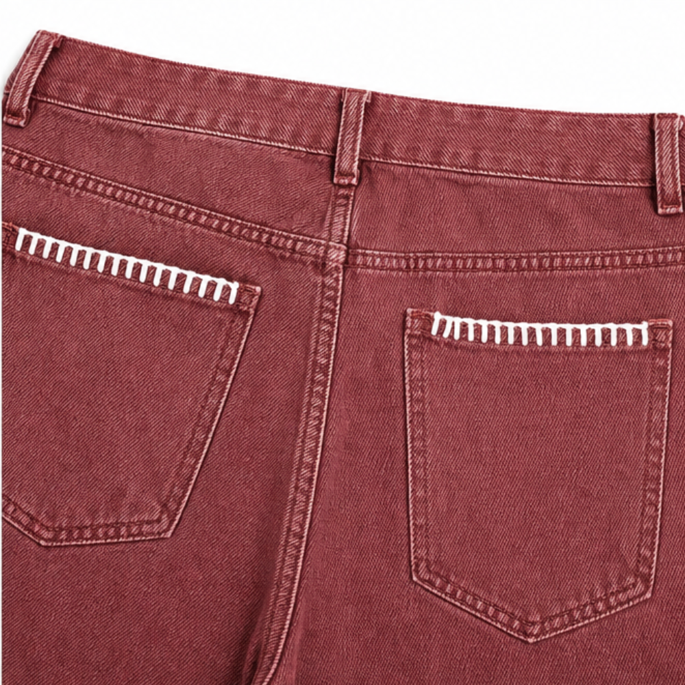 Virella™ – Whipstitch Barrel Leg Jeans for Women, Mid Rise Curved Pants