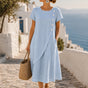 Sumlor – Asymmetric Button Midi Dress with Pockets for Summer