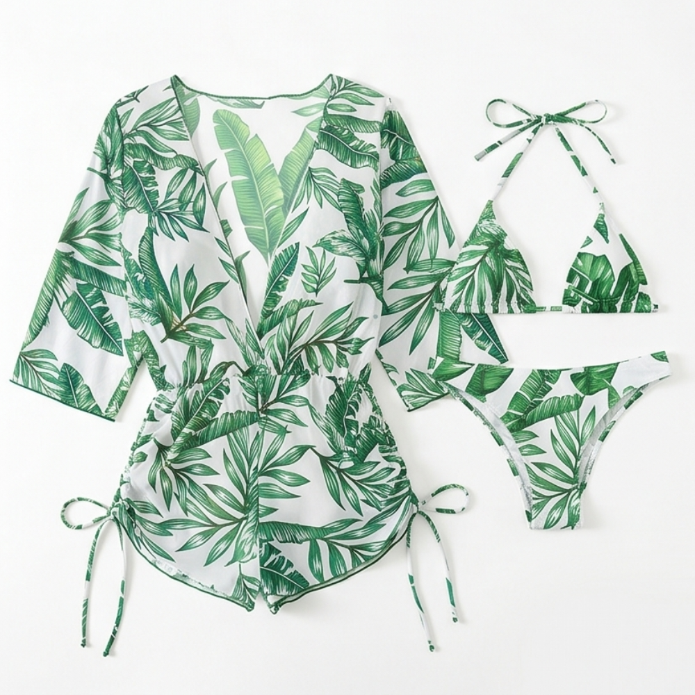 Lunavera – Women's Tropical 3-Piece Swim Set with Kimono