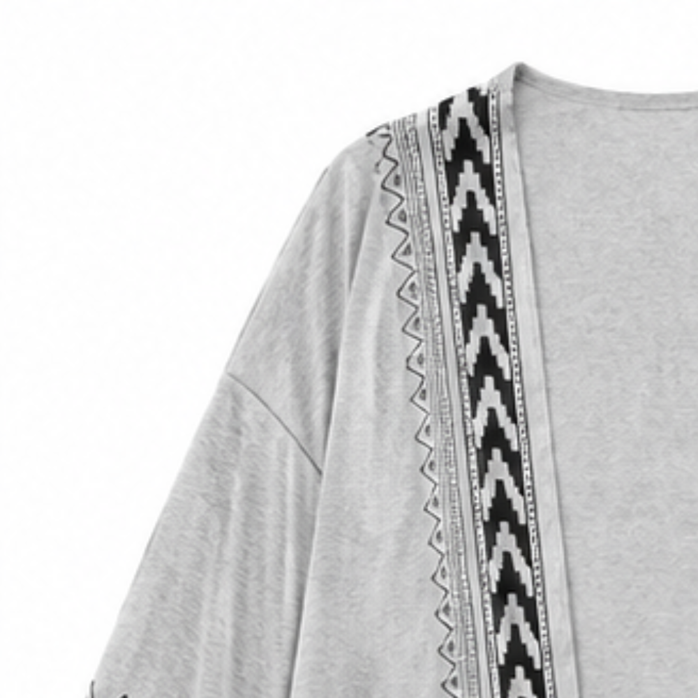Wearbella – Retro Geometric Print Open-Front Cardigan