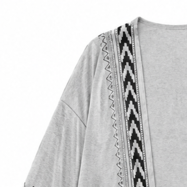 Wearbella – Retro Geometric Print Open-Front Cardigan