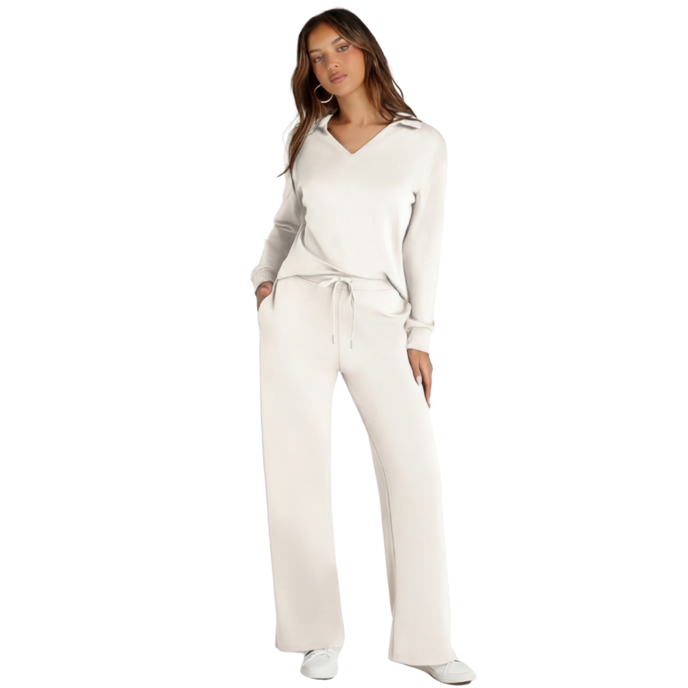 Velaire – V Neck Blouse and Wide Leg Pants Set