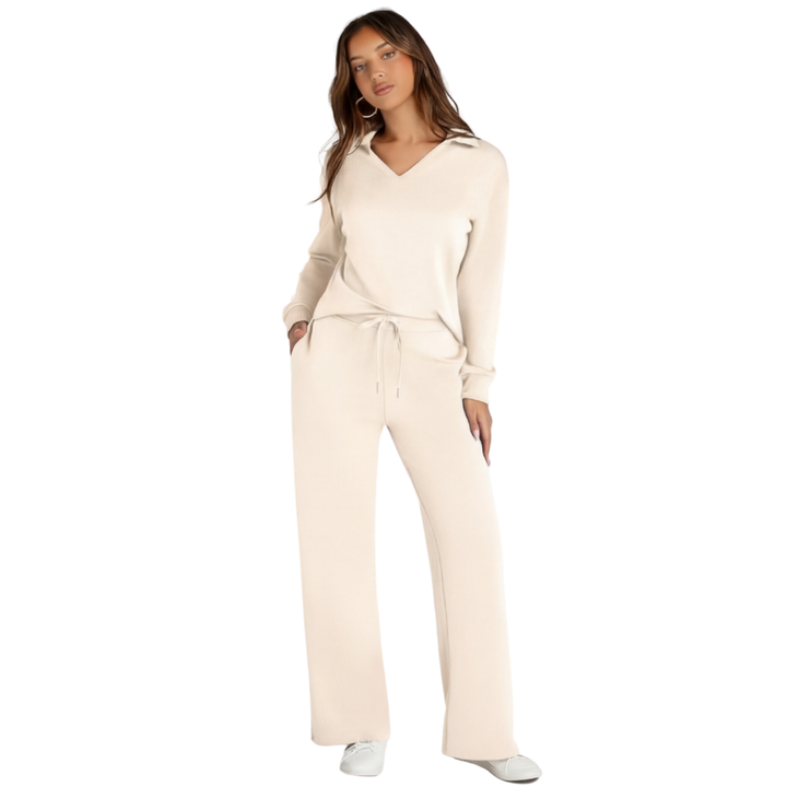 Velaire – V Neck Blouse and Wide Leg Pants Set