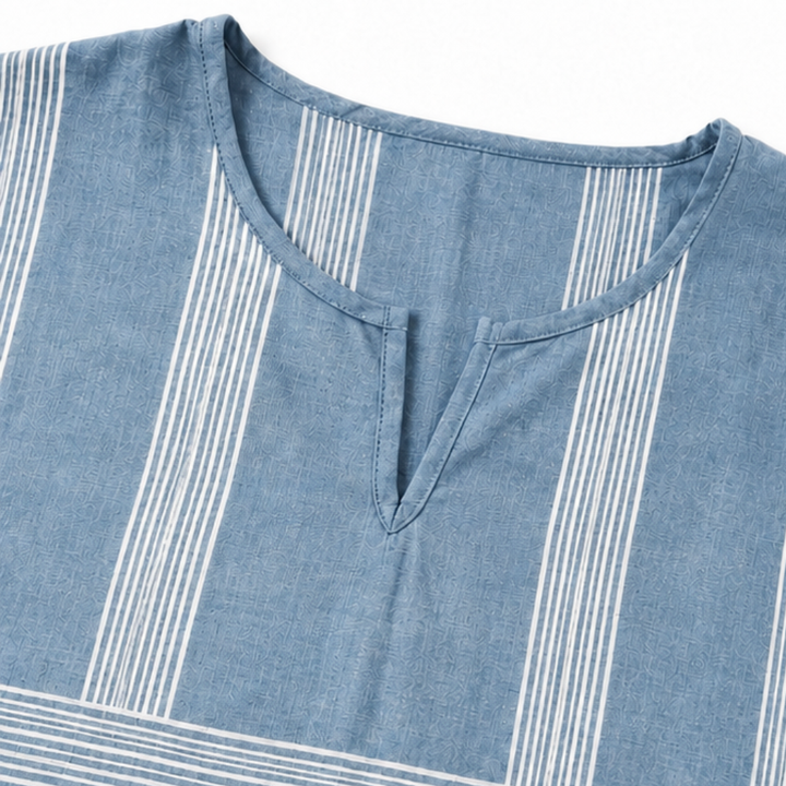 Ease & Stripe – Striped V-Neck Tunic And Trouser Set