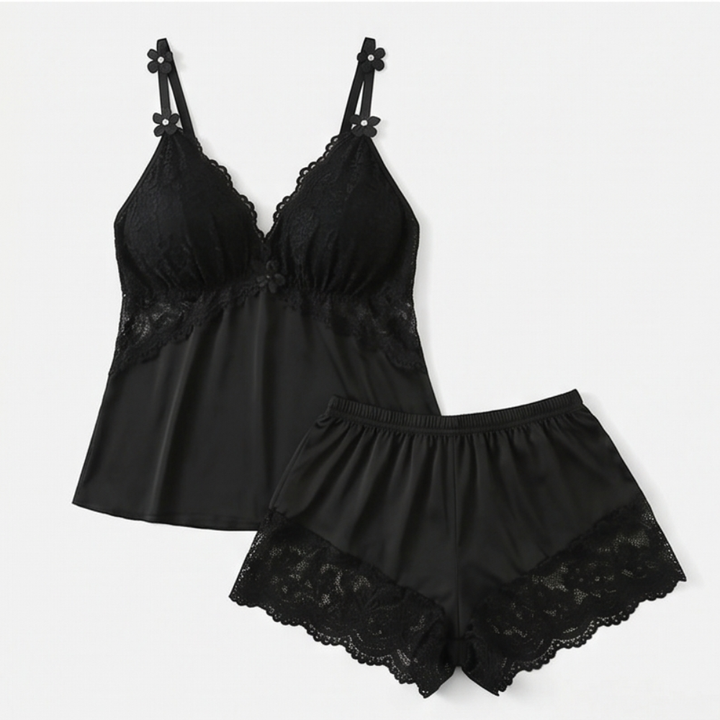 Lunessa – Lace Trim Satin Pajama Set