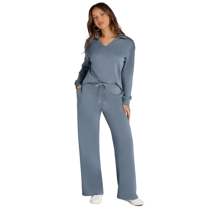 Velaire – V Neck Blouse and Wide Leg Pants Set